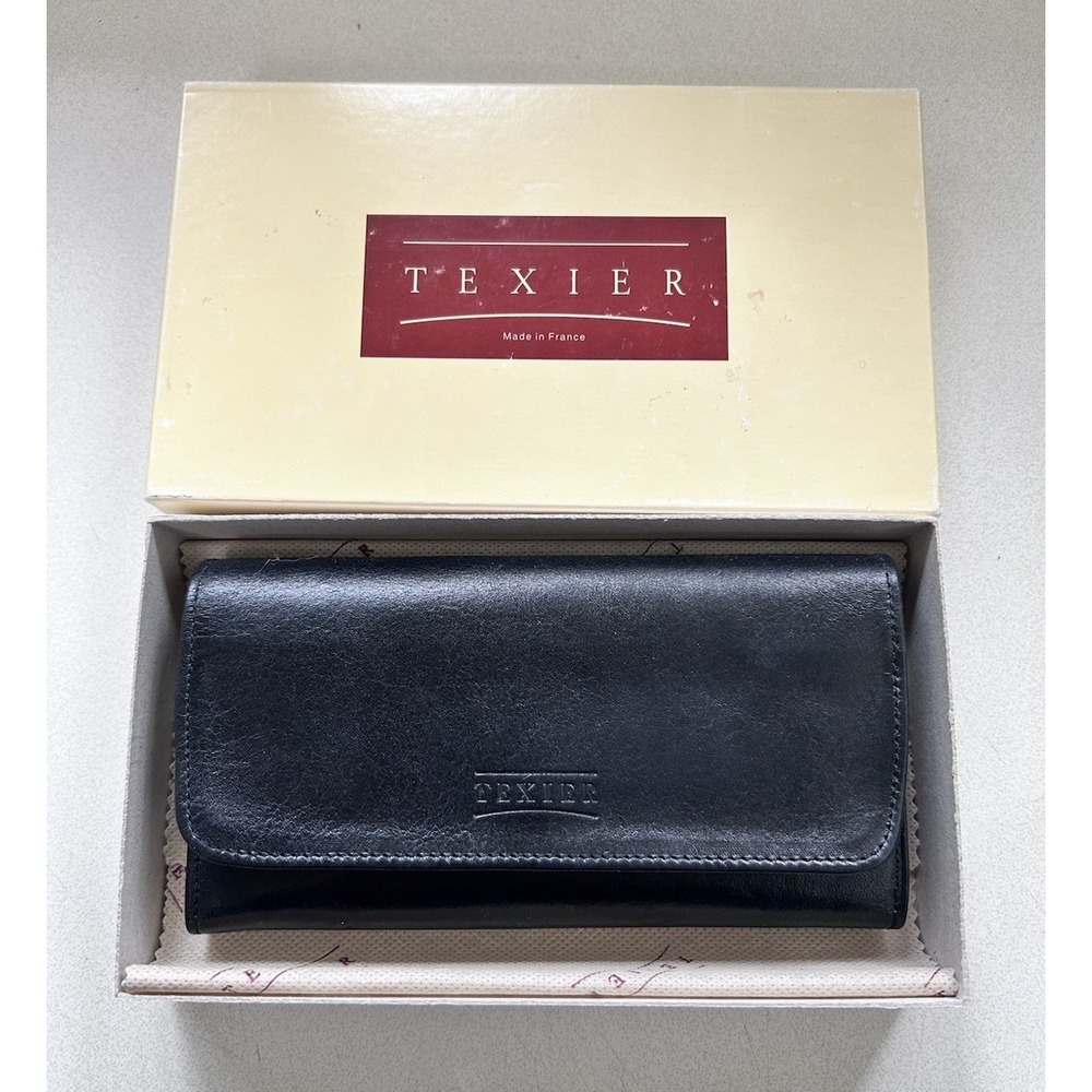 Texier Black Leather Wallet in NOS New In box - Made in France - Super SOFT!!
